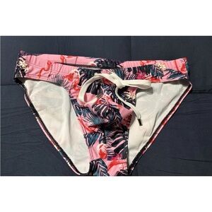 Men's Pink Tropical Floral Swim Briefs with Drawstring